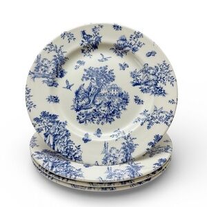 Churchill England Toile Blue de Jardin Set of 4 Dinner Plates 10 1/8” NEW